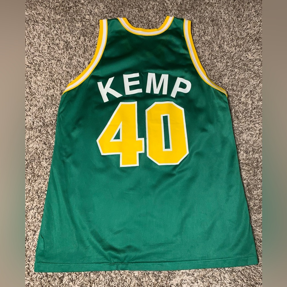 Vintage Champion NBA Seattle Supersonics Sonics Shawn Kemp #4 Jersey Sz 48 L-XL - Picture 2 of 9